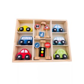Fa autók és táblák szett