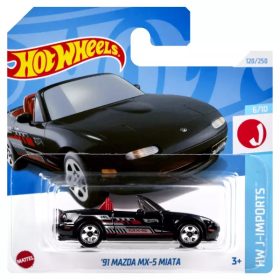 Hot Wheels 2024 fémautó, 91 Mazda MX-5 Miata, 1:64. Fekete