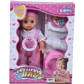 Dorka baba kantáros ruhában kiegészítőkkel hanggal 36cm