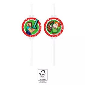 Minecraft Green papír szívószál, 4 db-os szett FSC