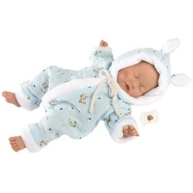   Llorens: Csukott szemű fiú csecsemő baba kapucnis pizsamában 31 cm