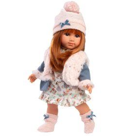   Llorens Nicole  35 cm-es vörös hajú baba rózsaszín mellényben 