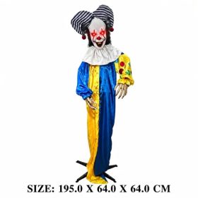   ÓRIÁS MOZGÓ, HANGOT ADÓ HORROR BOHÓC 195 CM – VILÁGÍTÓ SZEMŰ HALLOWEEN DEKORÁCIÓ