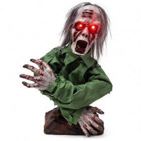   MOZGÓ,Hangot adó ZOMBI HALLOWEEN DEKORÁCIÓ VILÁGÍTÓ SZEMEKKEL – 60 CM