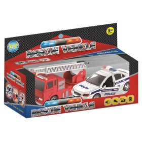   rescue veichle 2db-os tűzoltó és rendőrautó szett fénnyel és hanggal